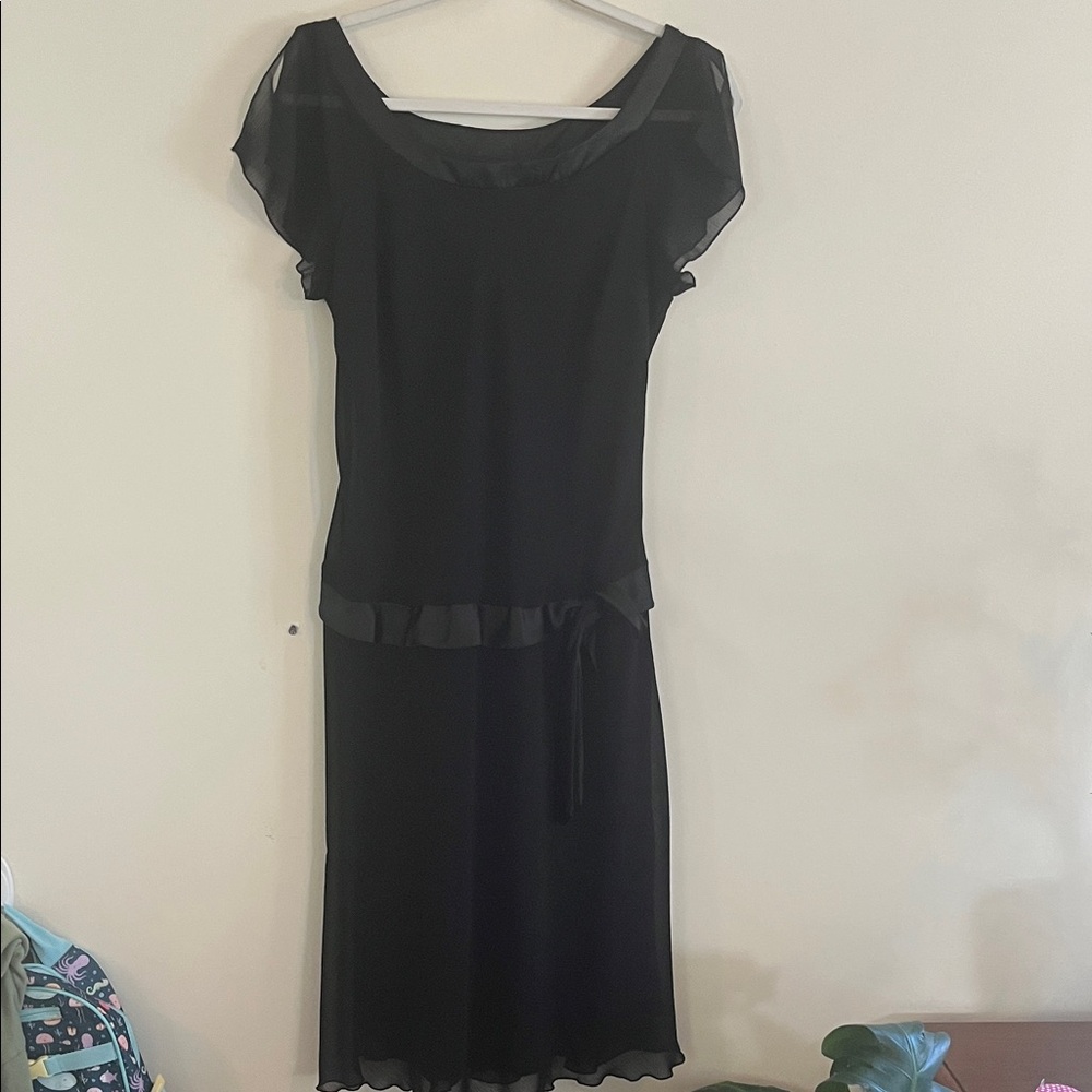 Vintage Believe Y2k Dress Flutter Drop Waist Crepe Ruffle‎ Dark Romantic Black